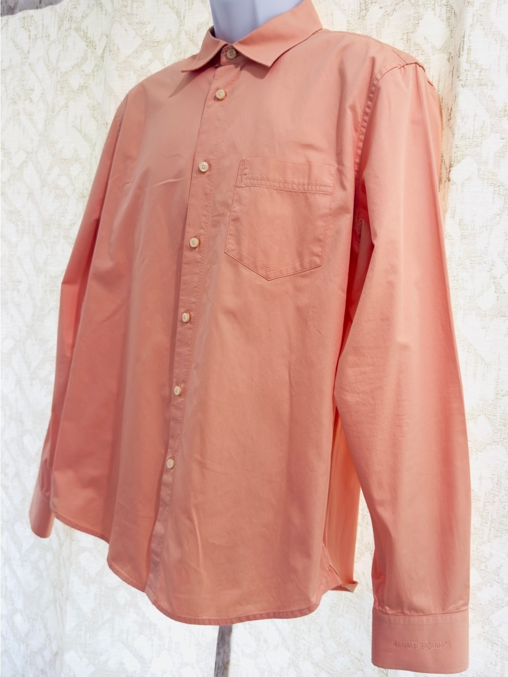 Armani Exchange A/X Coral Peach Button Down Dress Shirt Regular Fit Size L - Picture 3 of 13